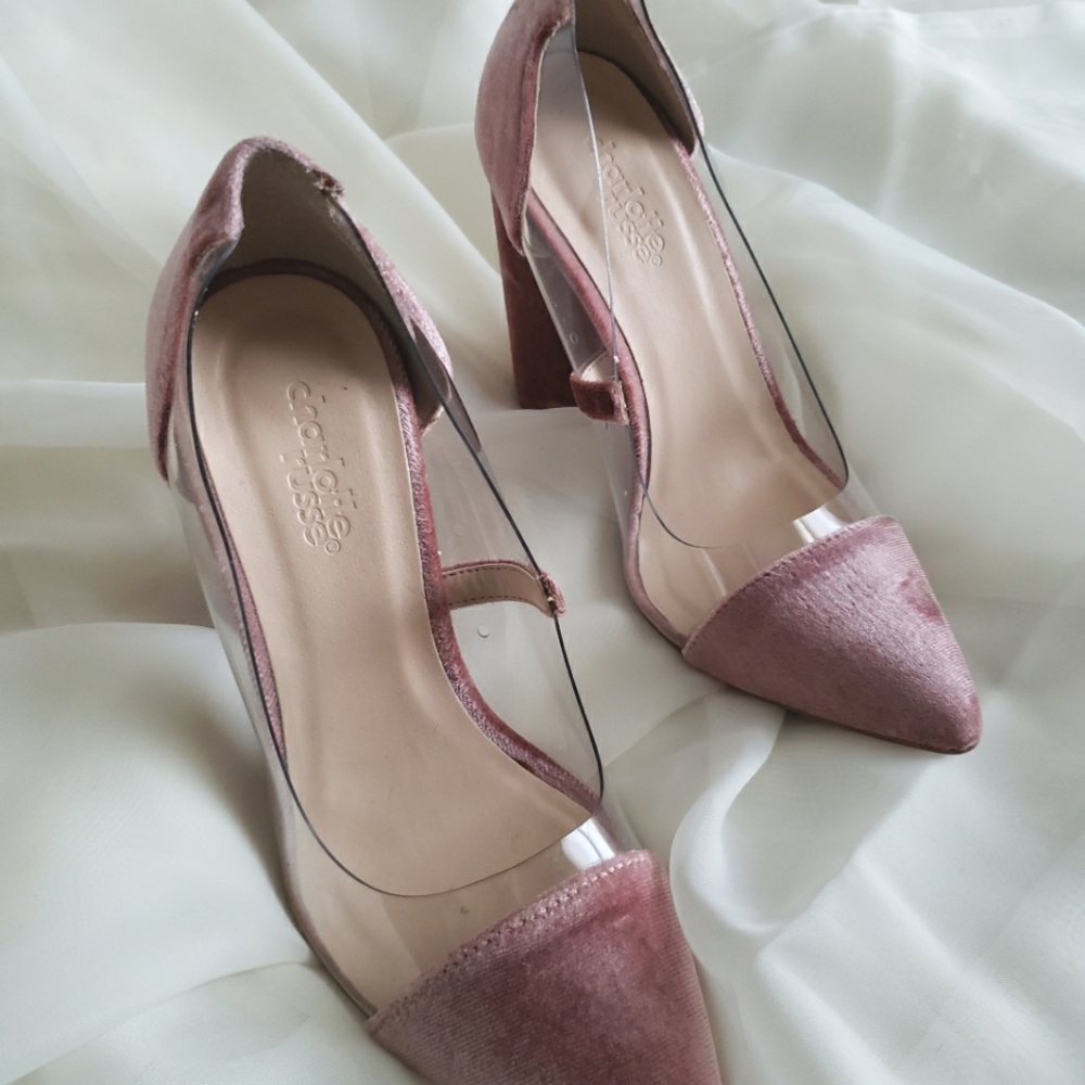Blush pink velvet heels